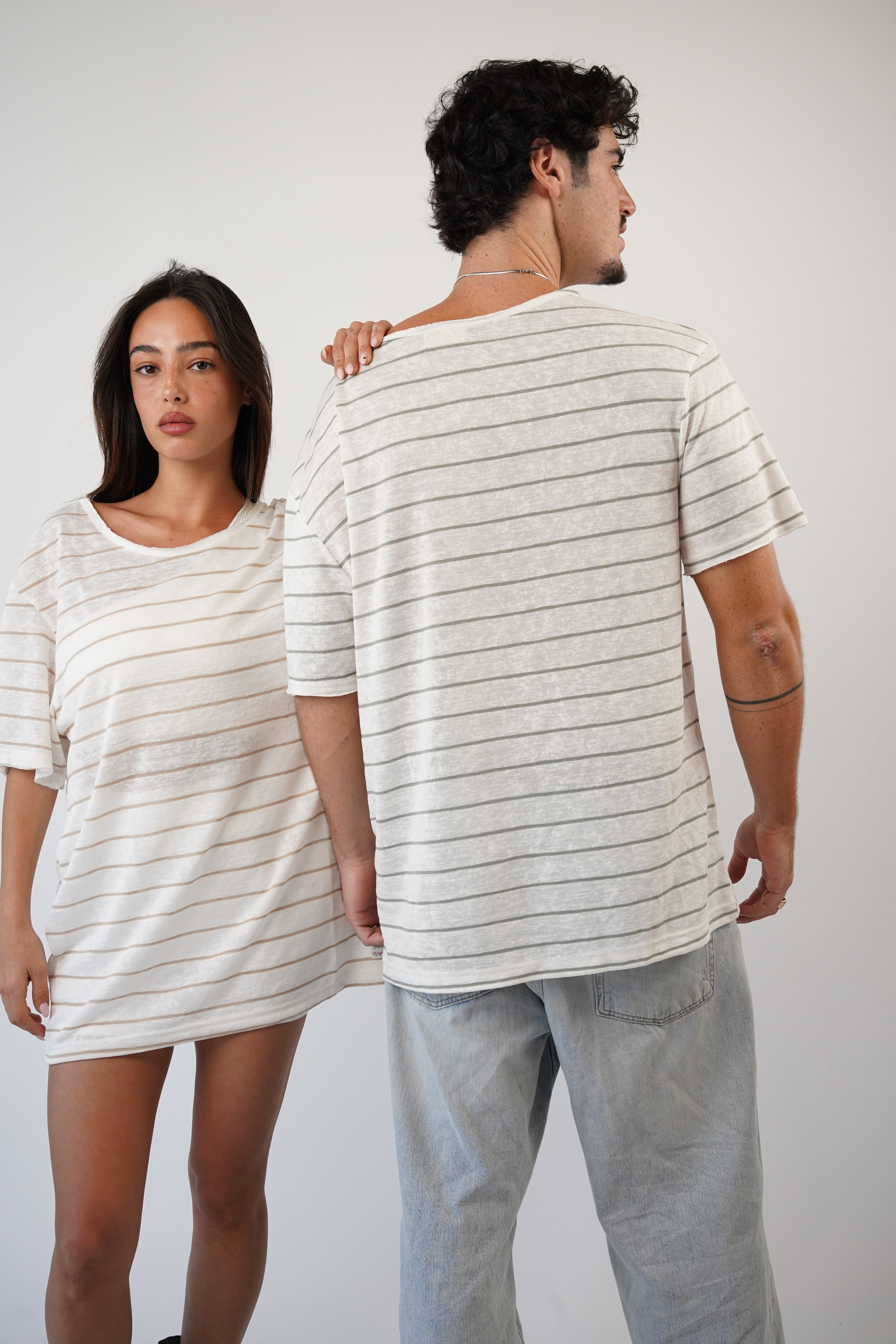 LINEN TEE - BEIGE & WHITE