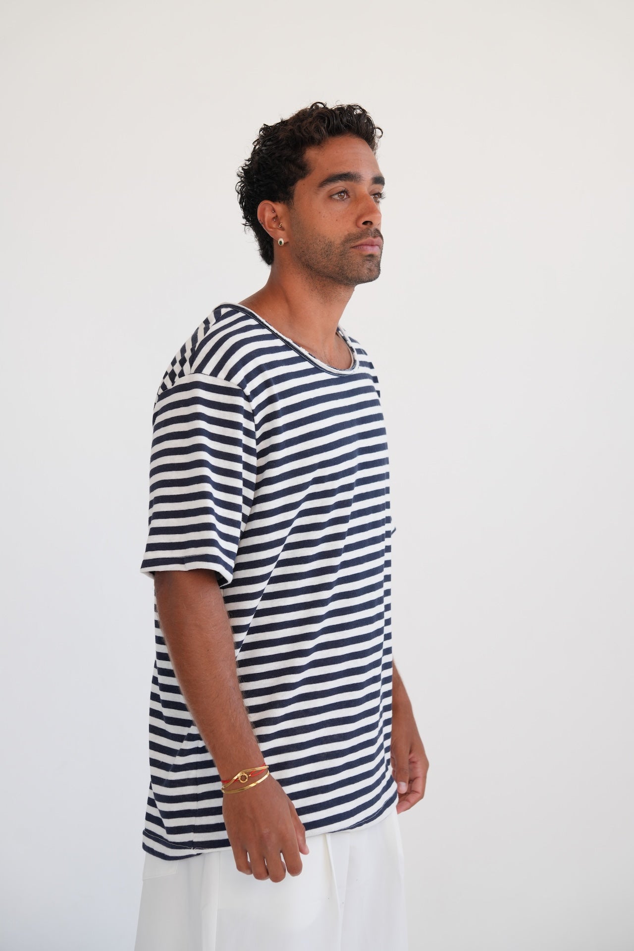 LINEN TEE - BLUE & WHITE