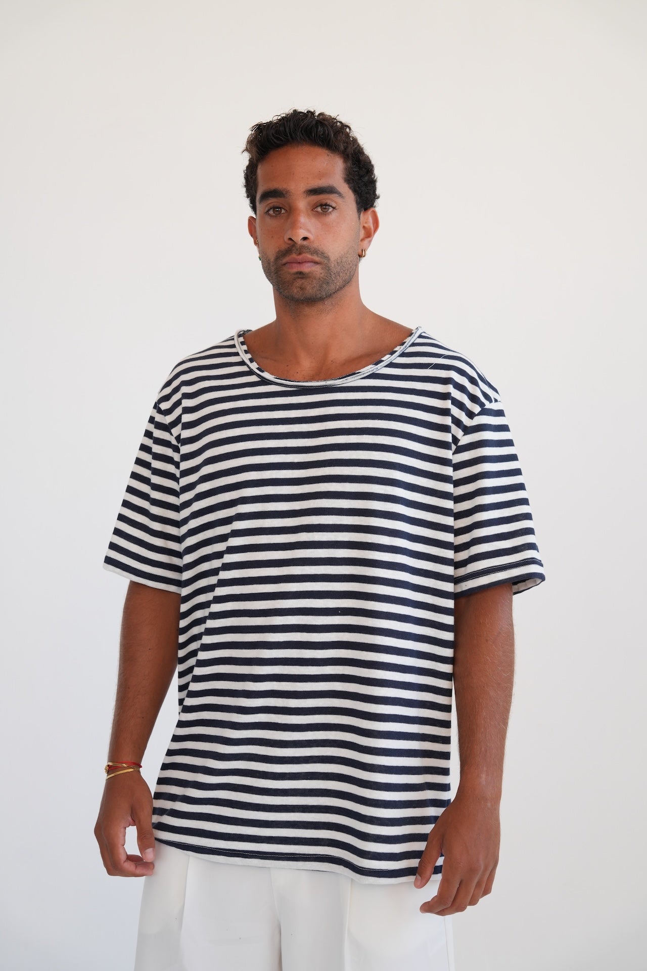 LINEN TEE - BLUE & WHITE