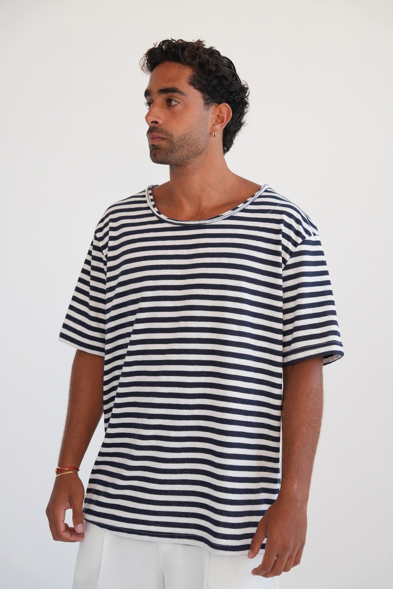 LINEN TEE - BLUE & WHITE