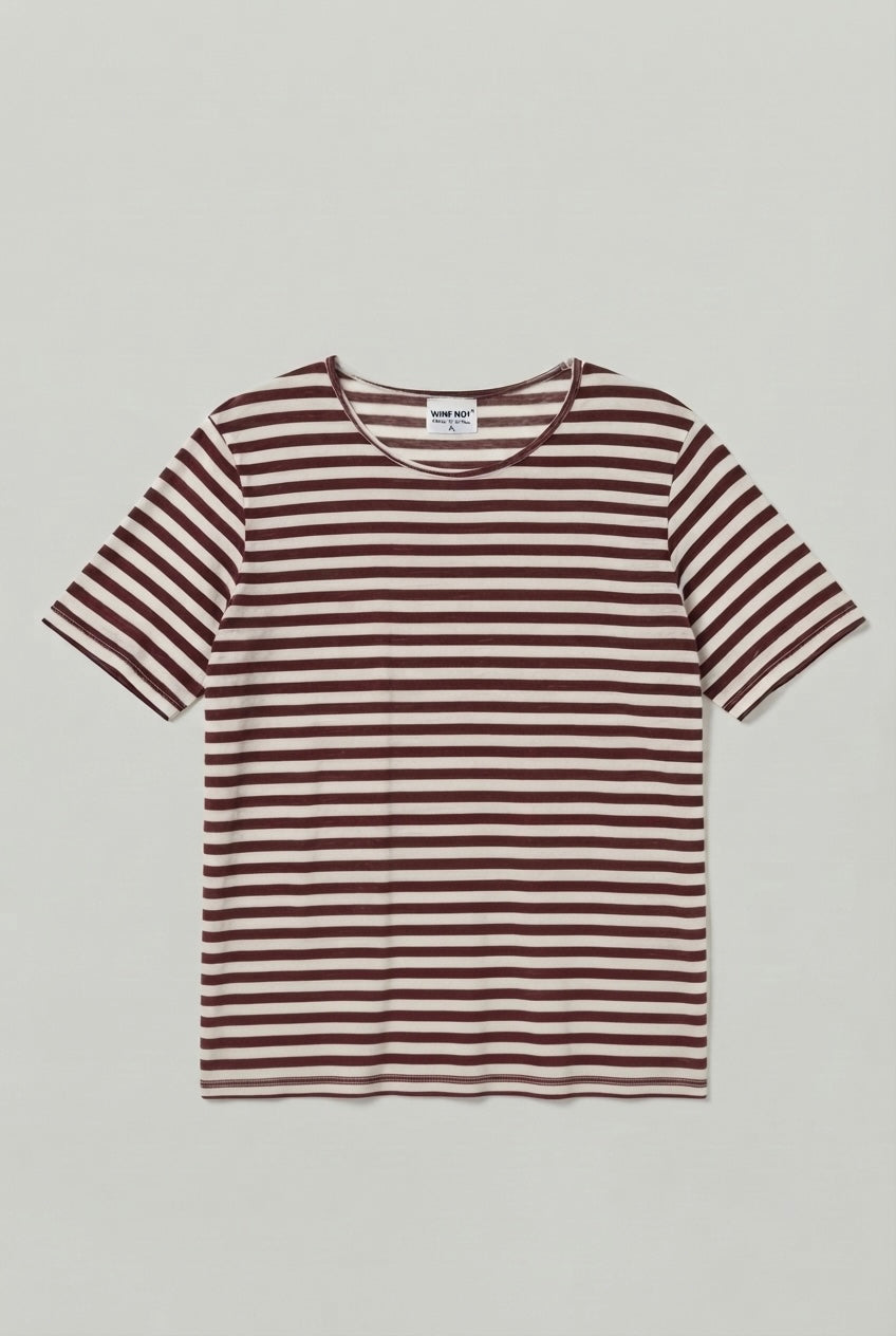 LINEN TEE - WHITE & BORDEAUX