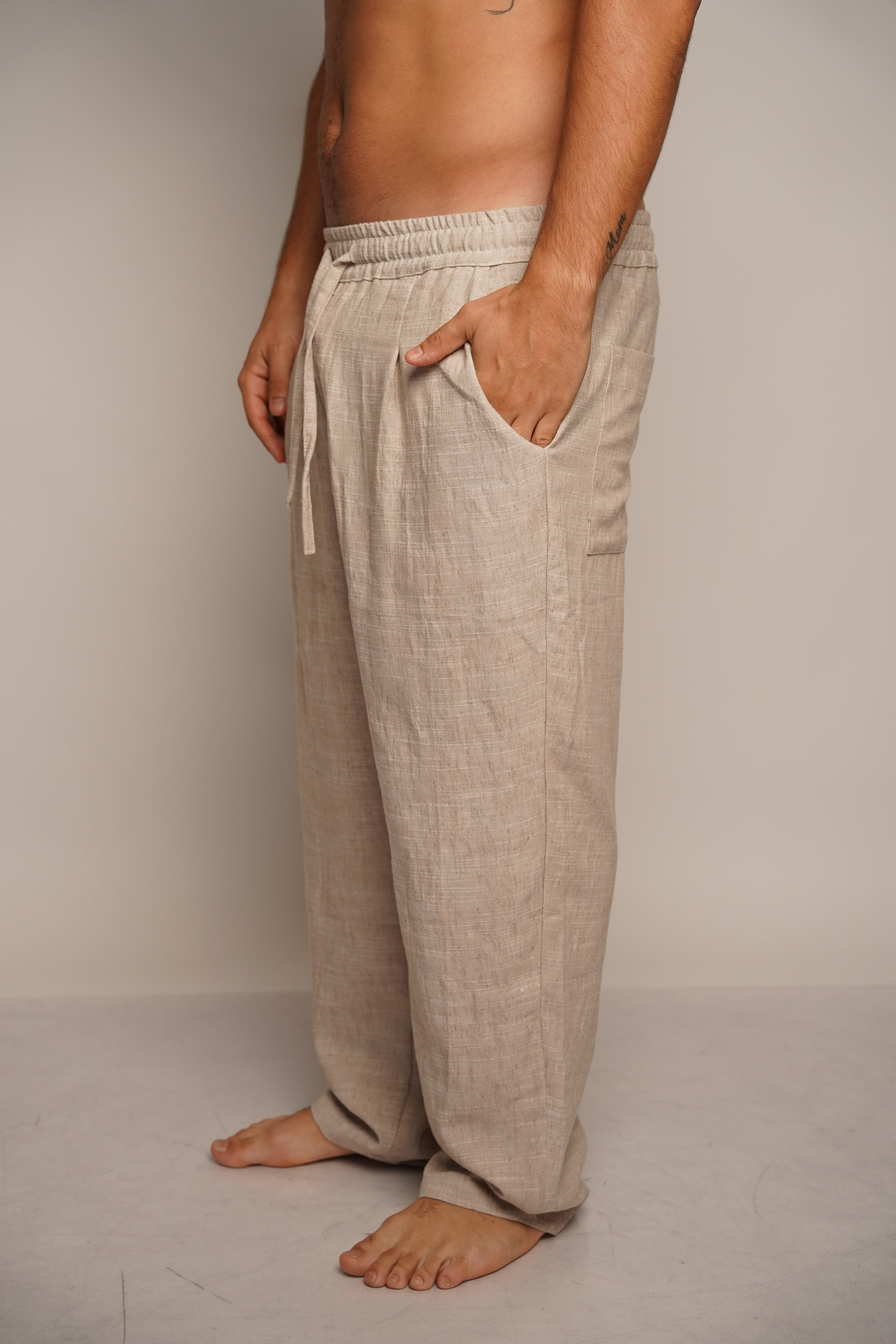 LINEN TROUSERS - STONE