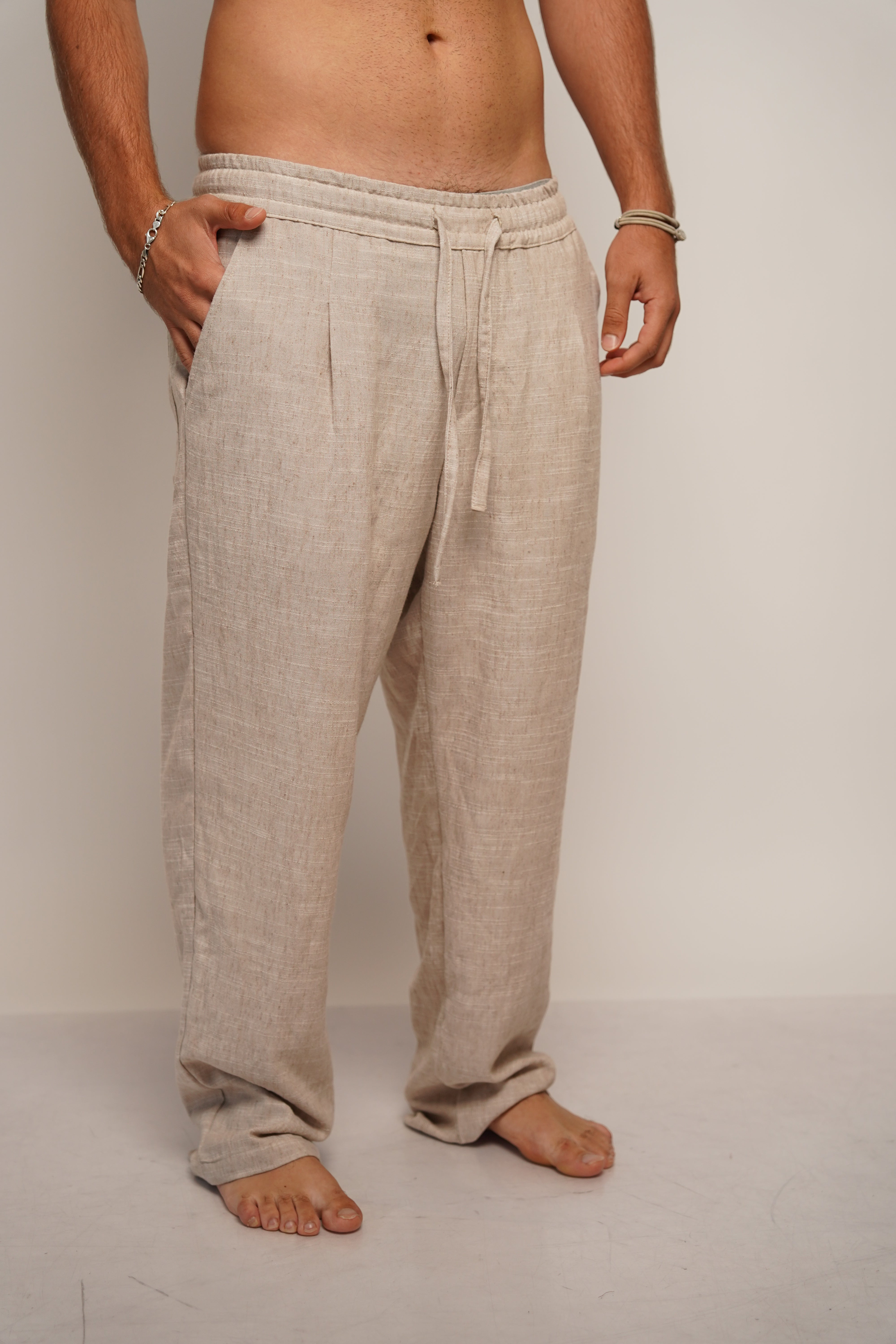 LINEN TROUSERS - STONE