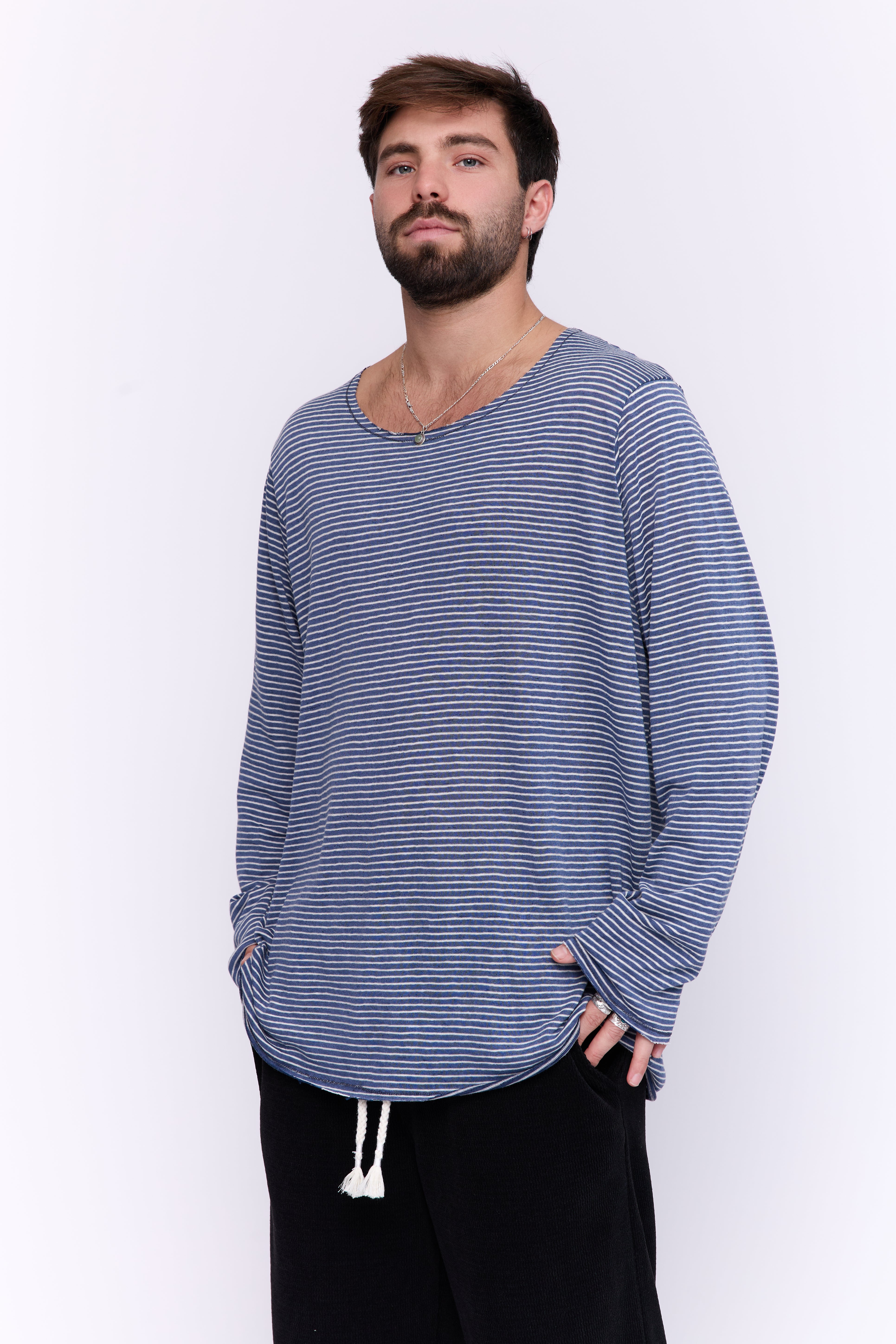 LINEN LONG - BLUE & WHITE