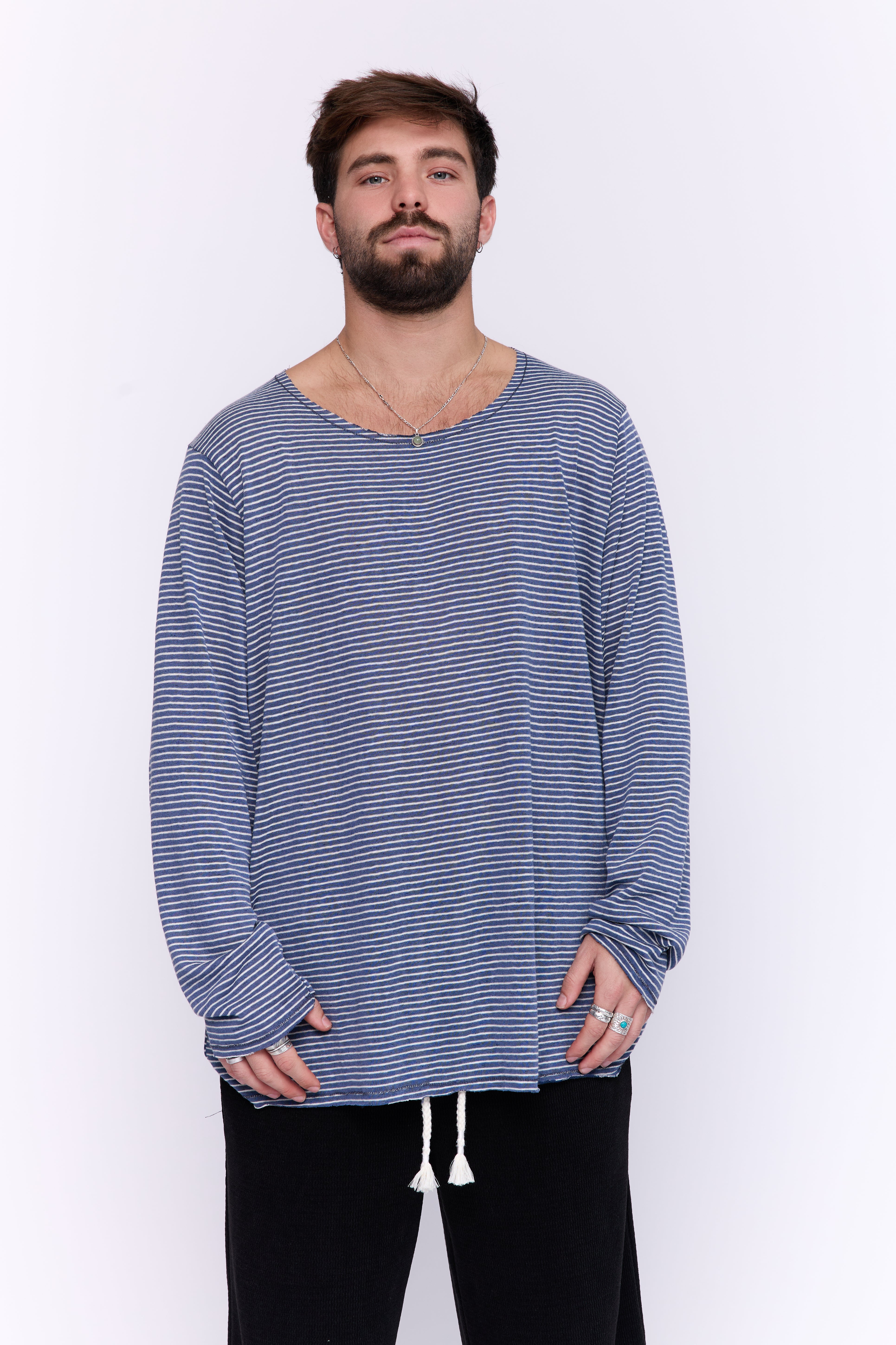 LINEN LONG - BLUE & WHITE