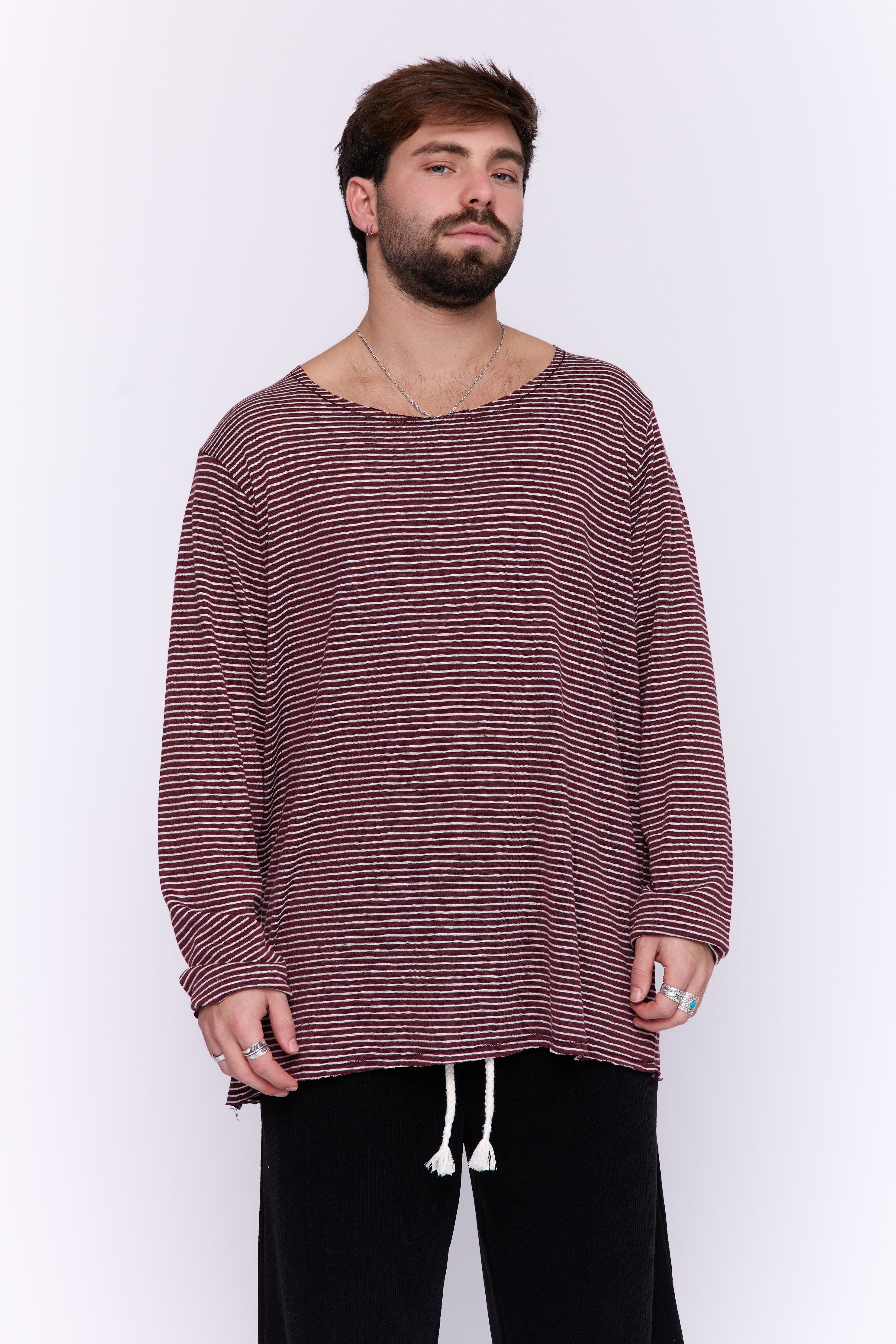 LINEN LONG - BORDEAUX & WHITE