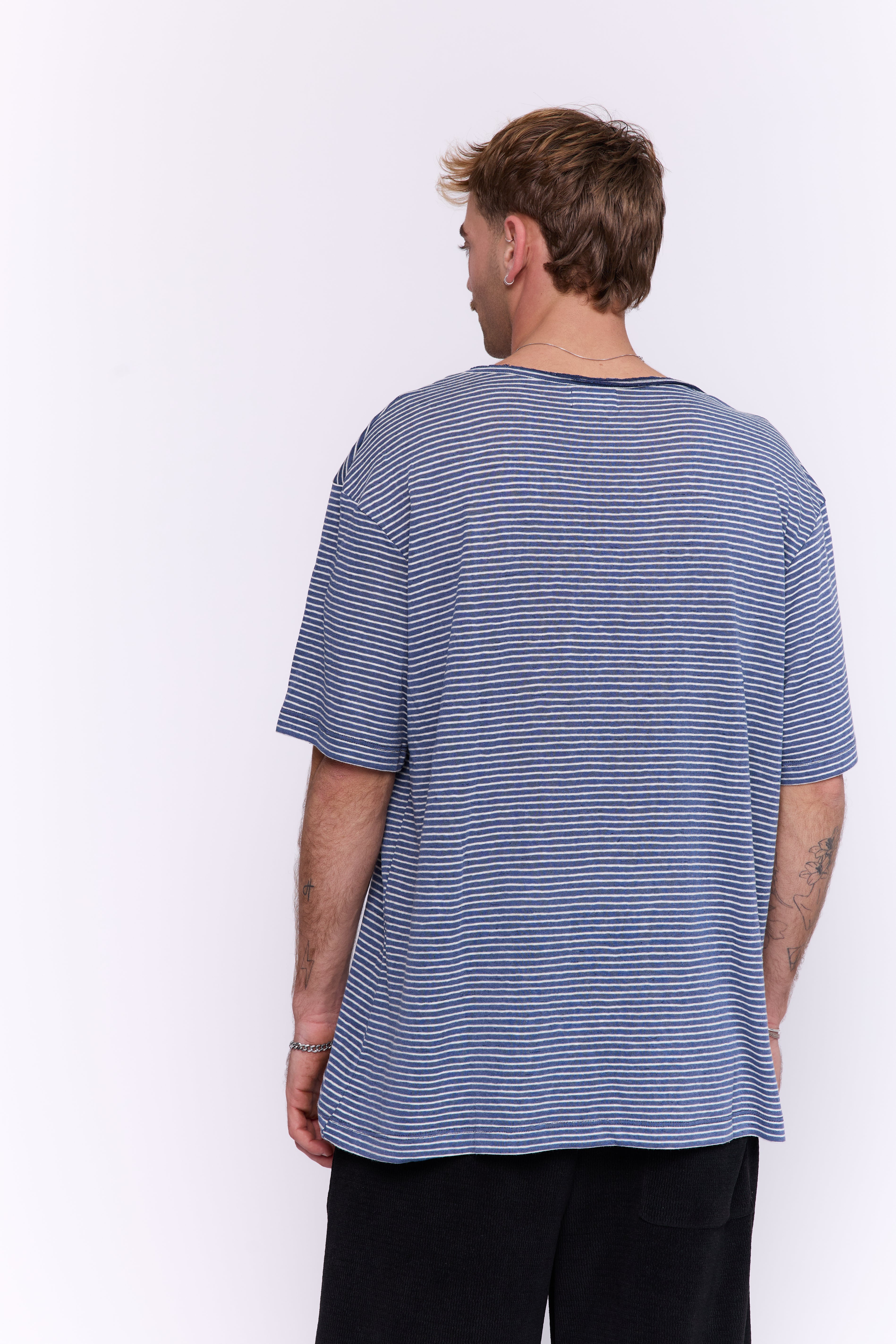 LINEN TEE - BLUE & WHITE