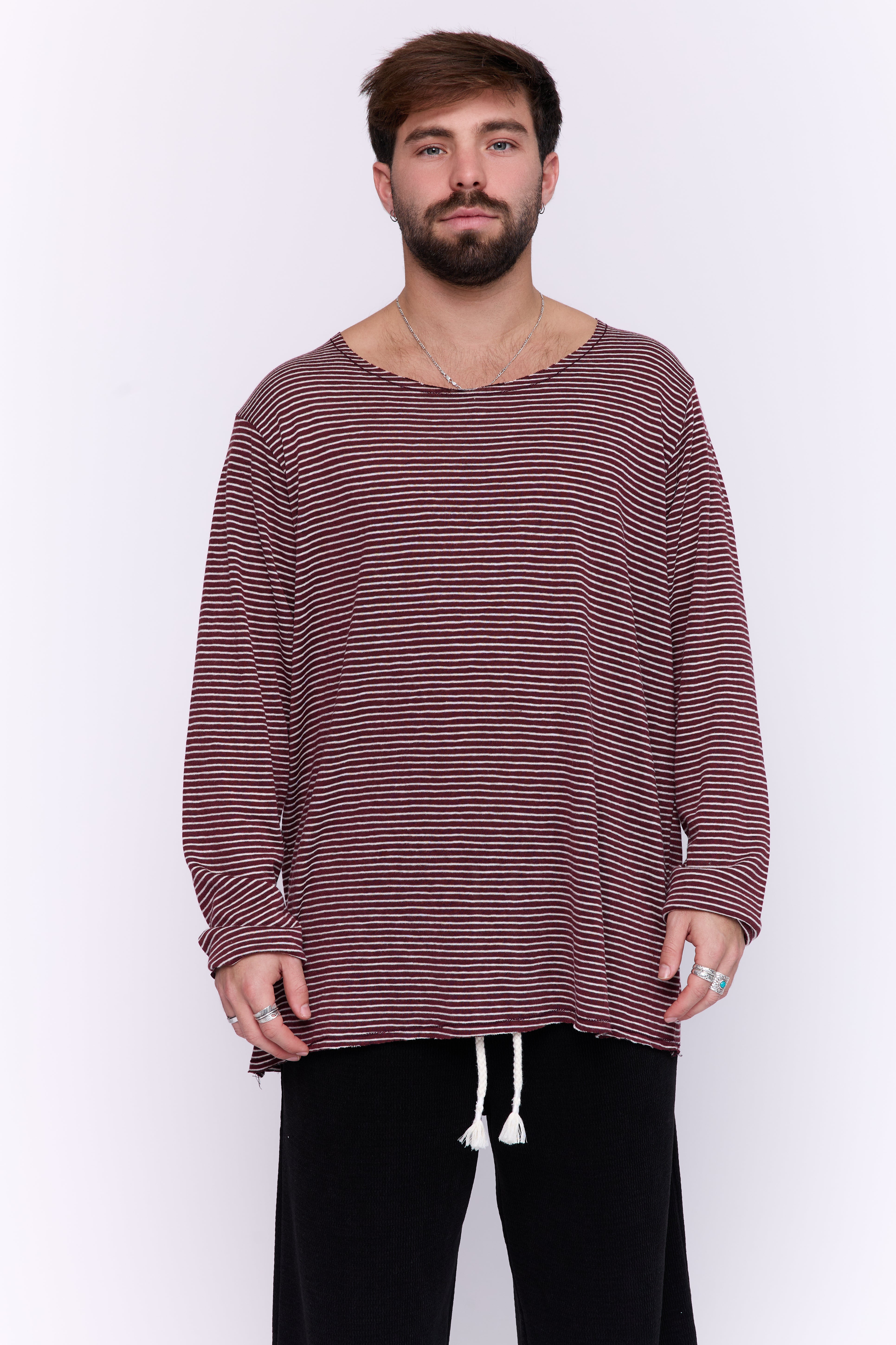 LINEN LONG - BORDEAUX & WHITE