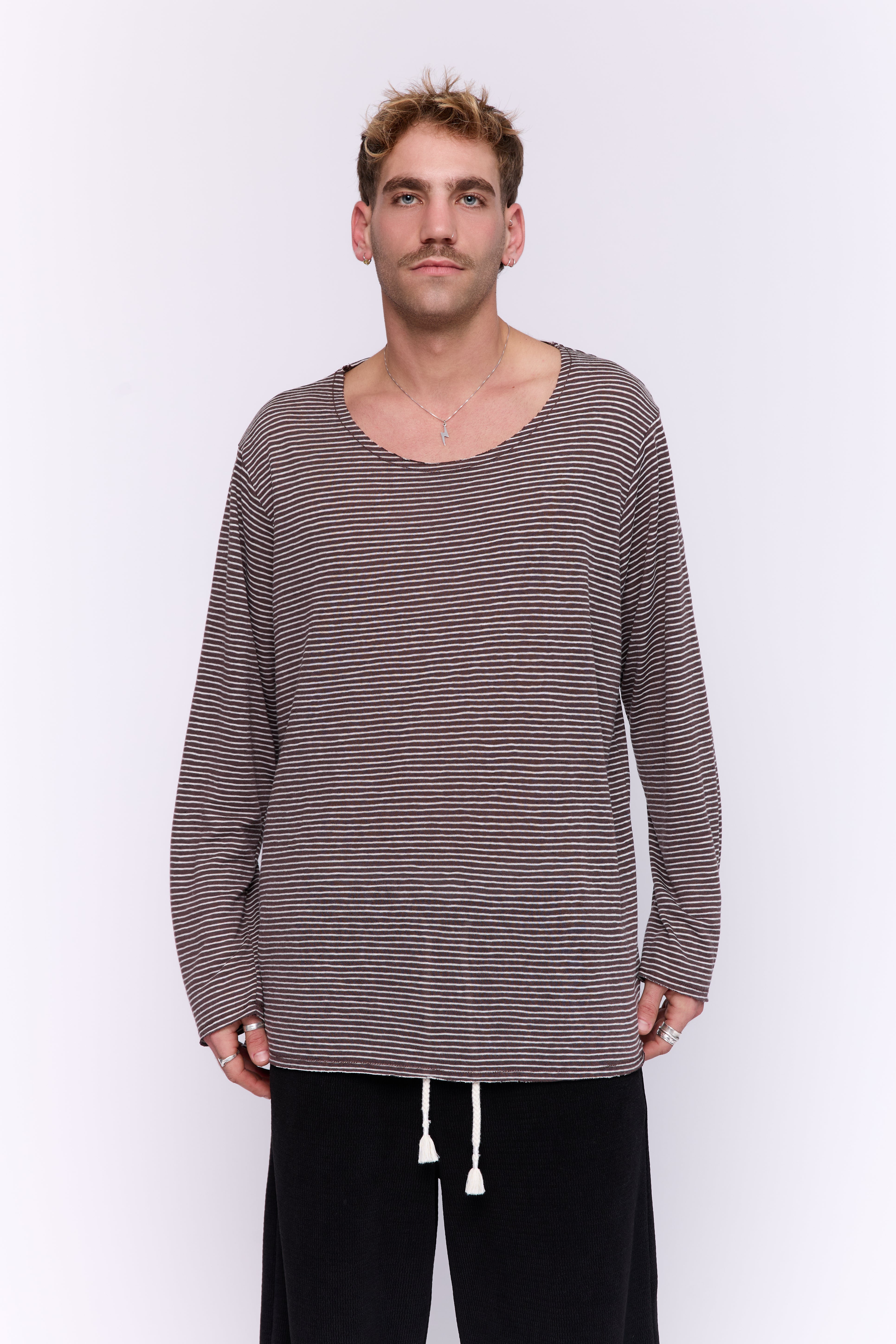 LINEN LONG - BROWN & WHITE