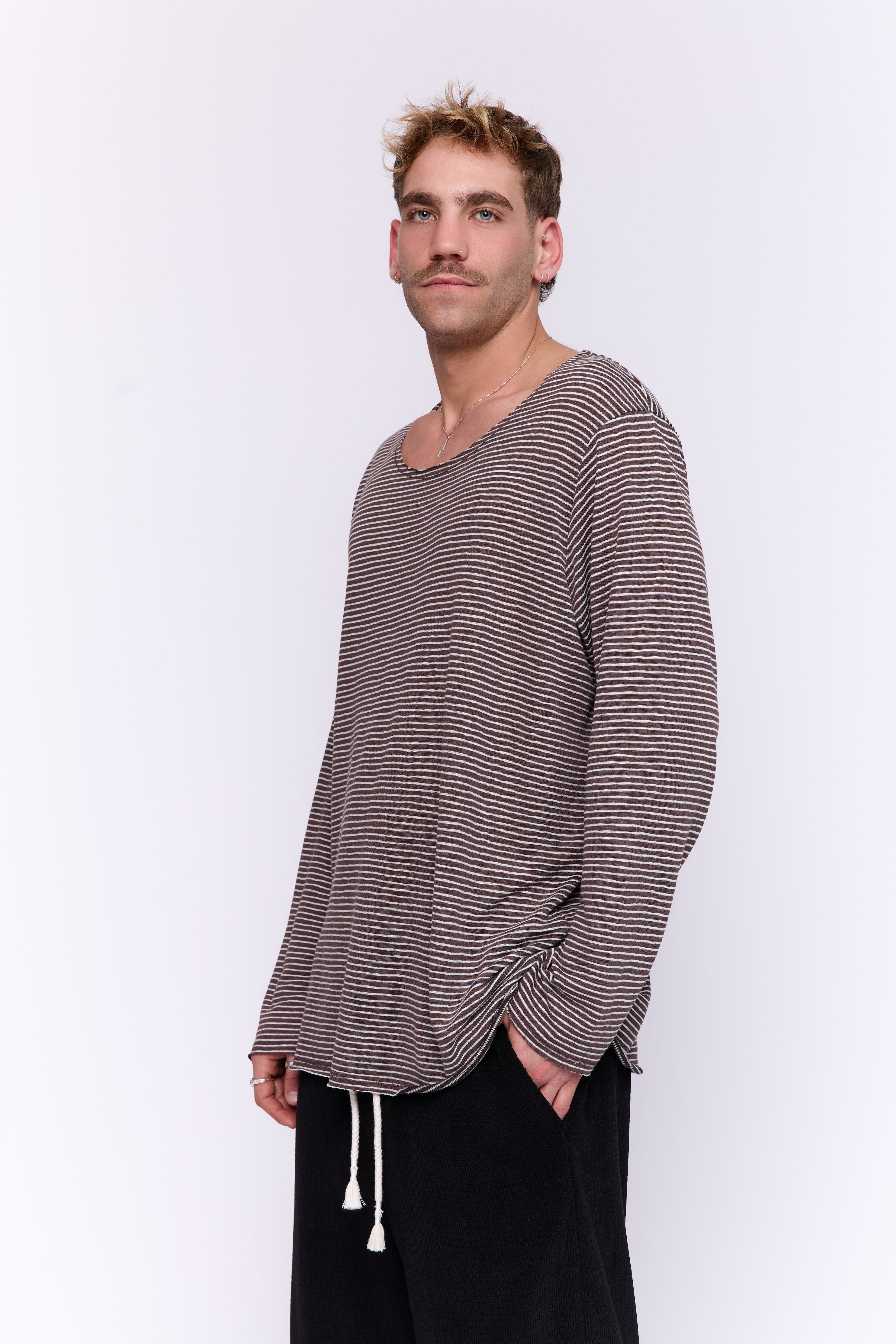 LINEN LONG - BROWN & WHITE