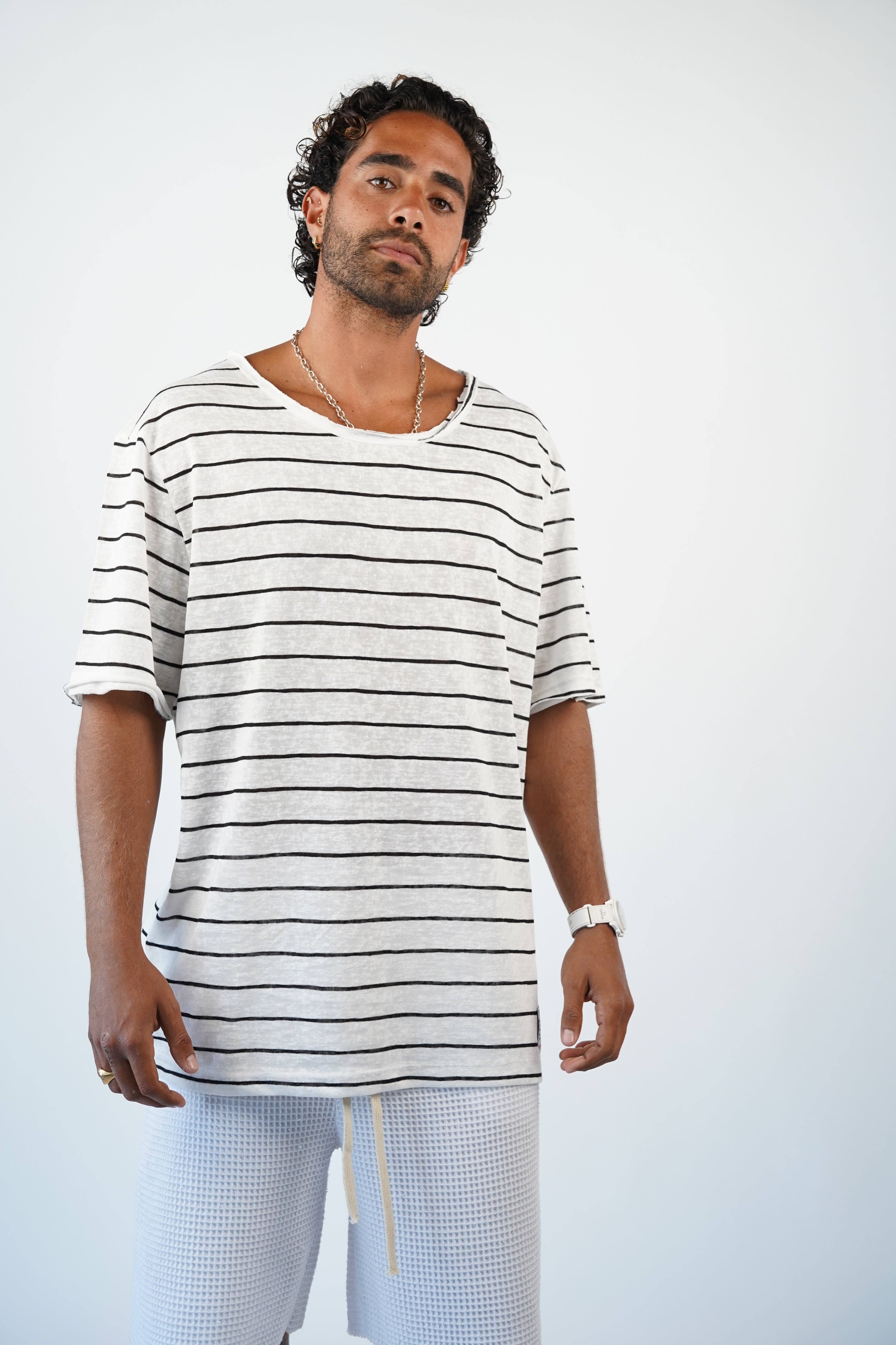 LINEN TEE - BLACK & WHITE