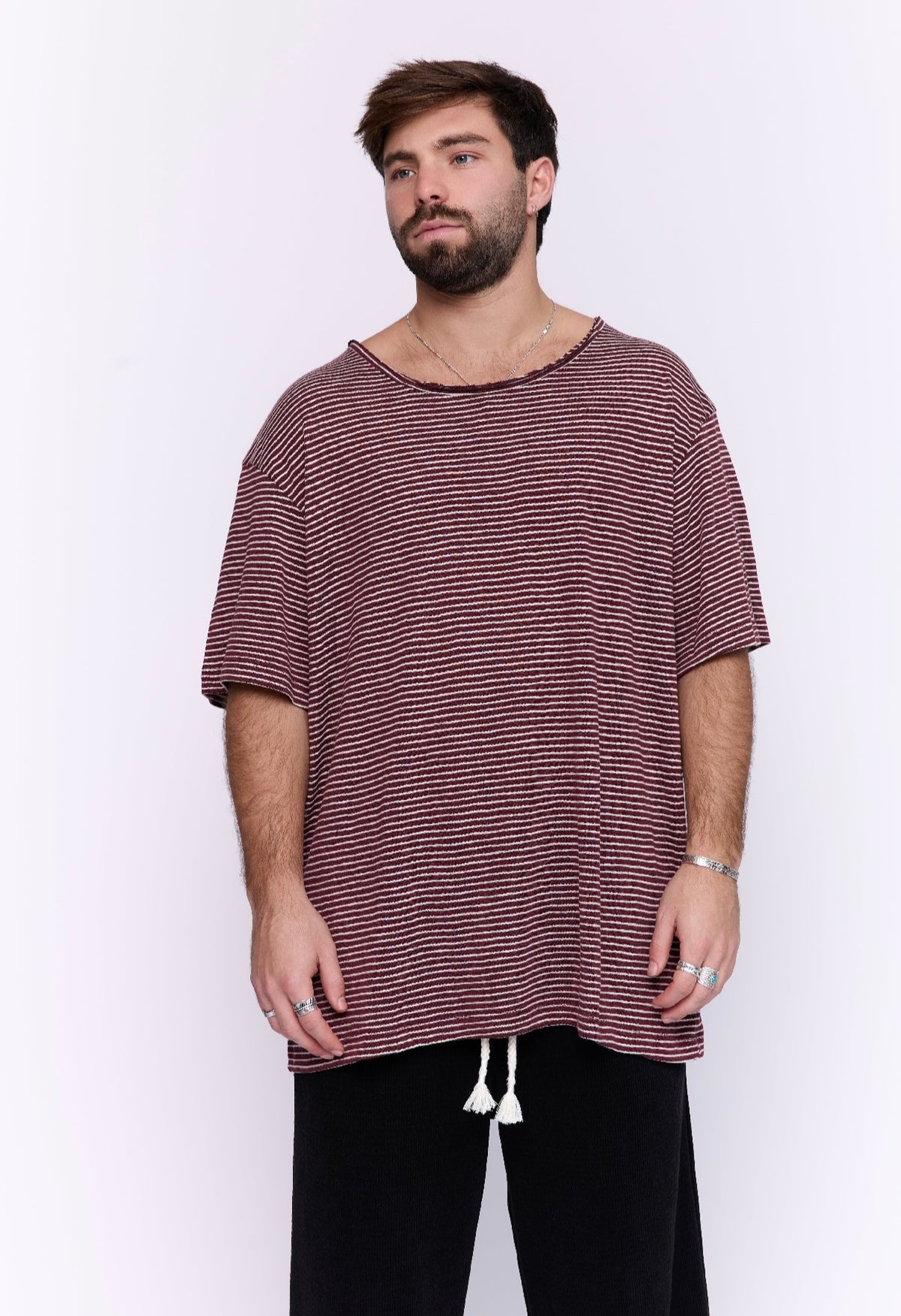 LINEN TEE - BORDEAUX & WHITE