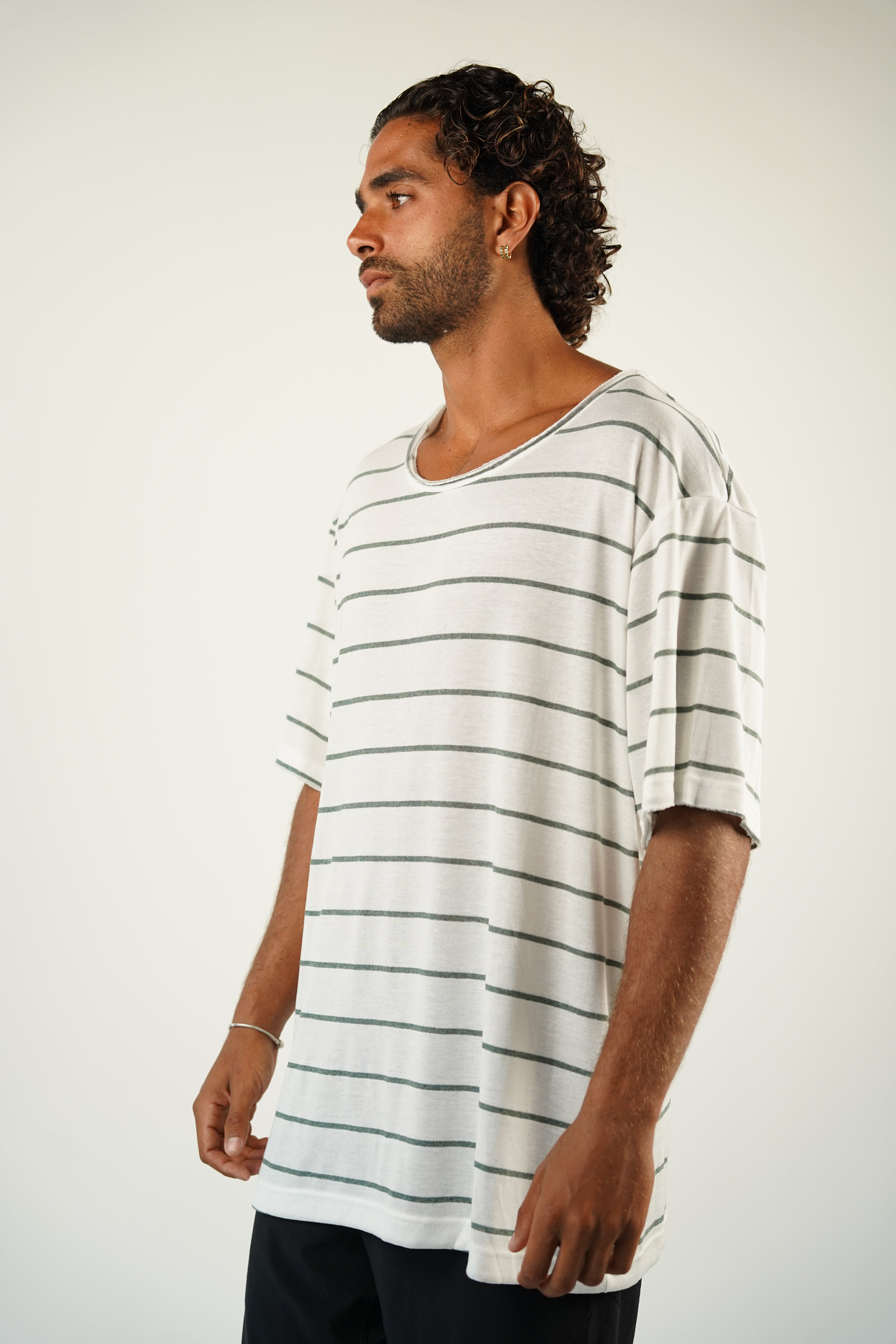 LINEN TEE - GREEN & WHITE