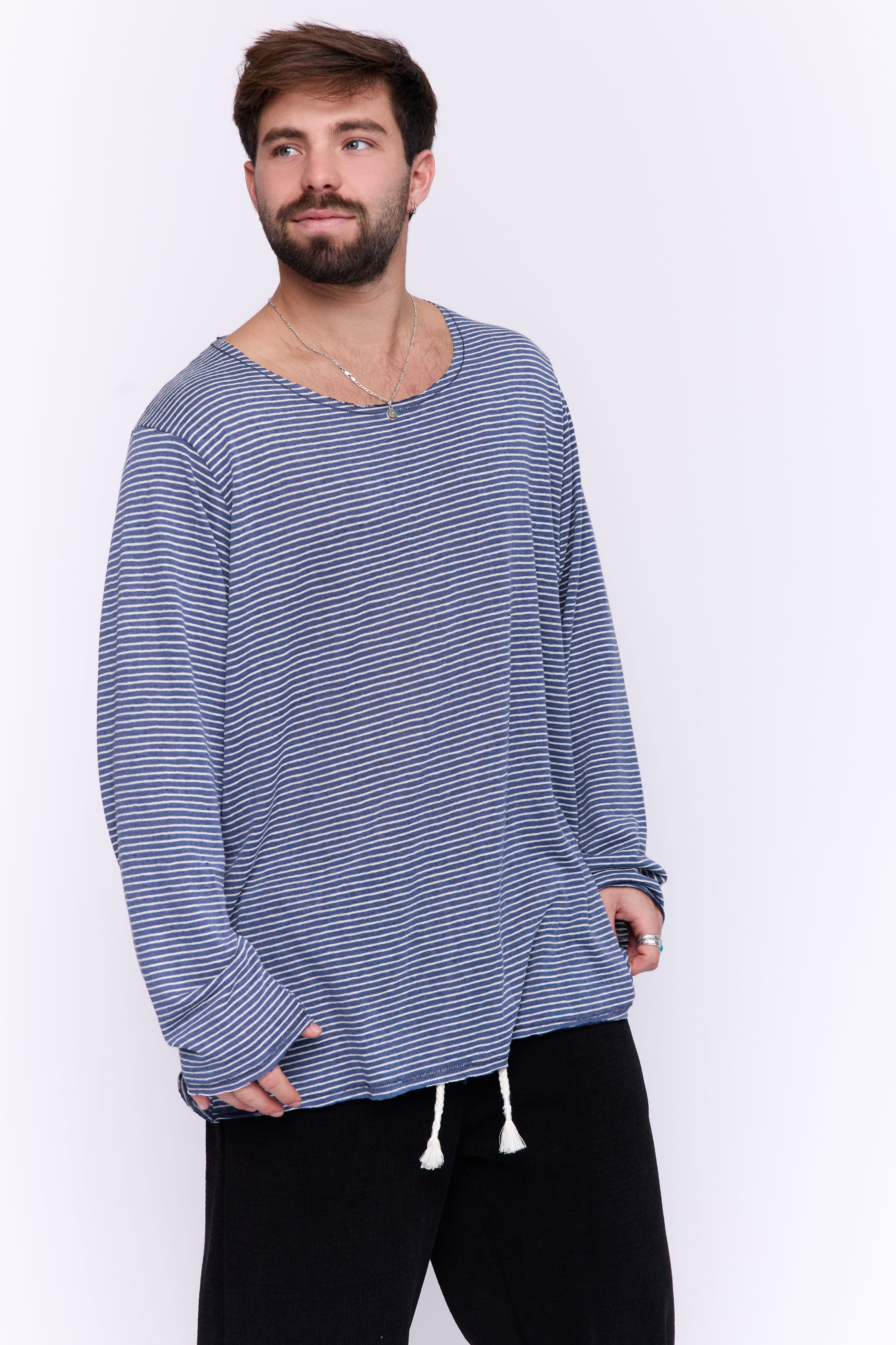 LINEN LONG - BLUE & WHITE