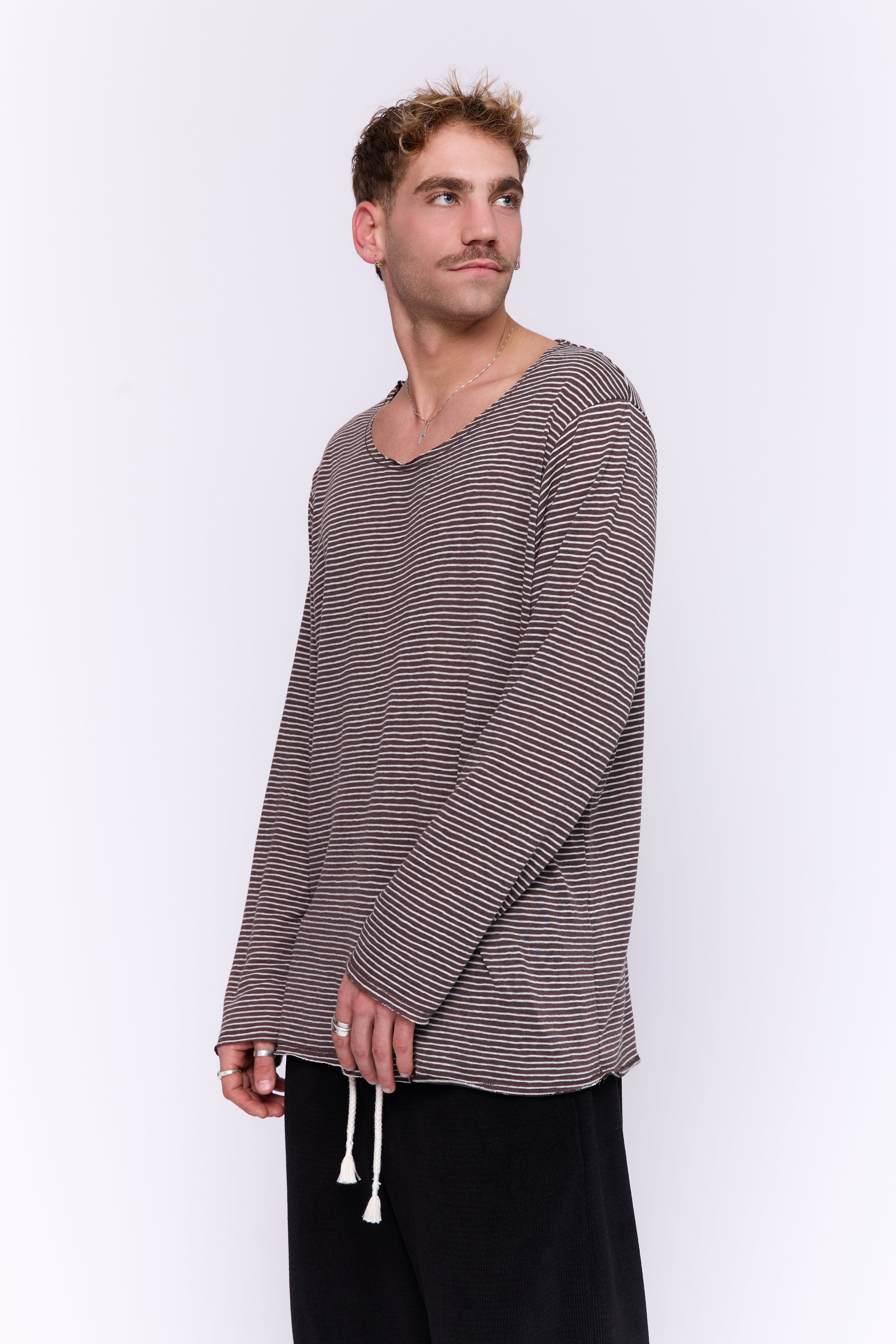 LINEN LONG - BROWN & WHITE