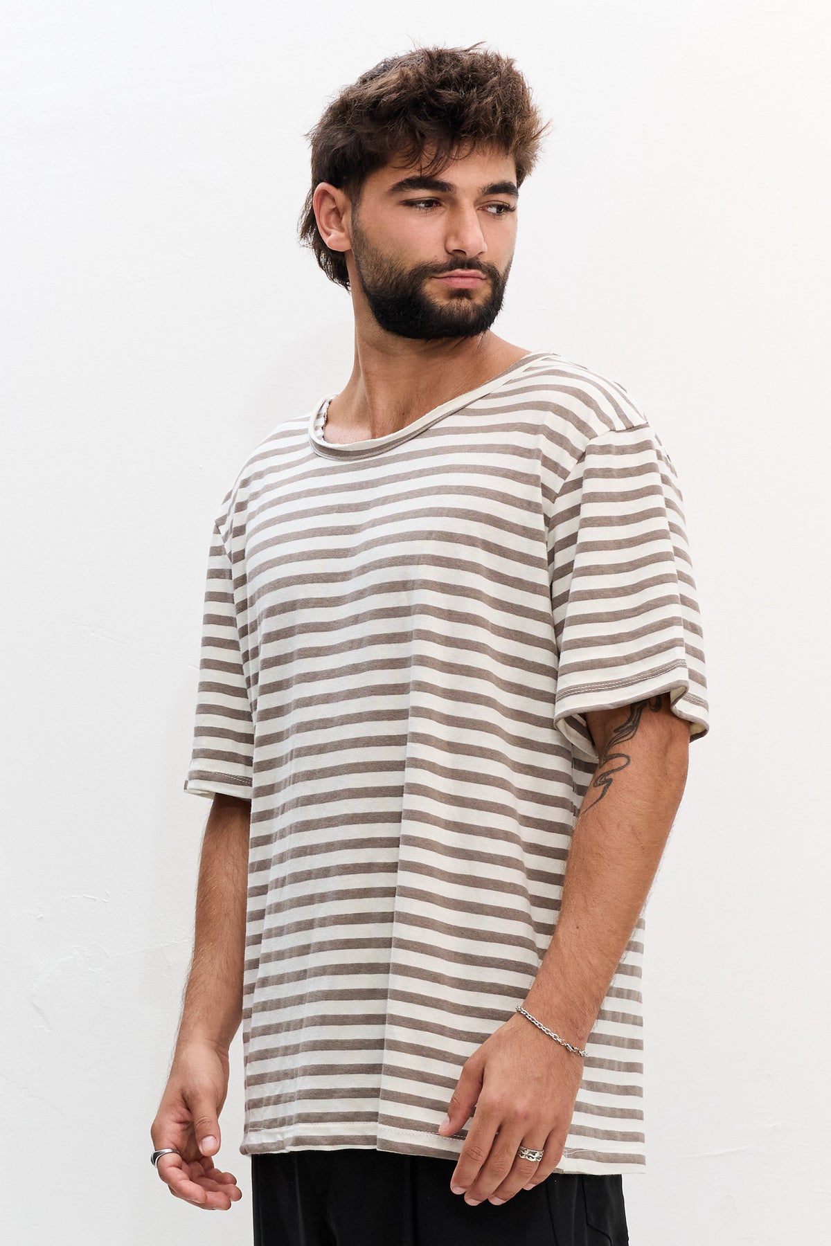 LINEN TEE - GRAY & WHITE