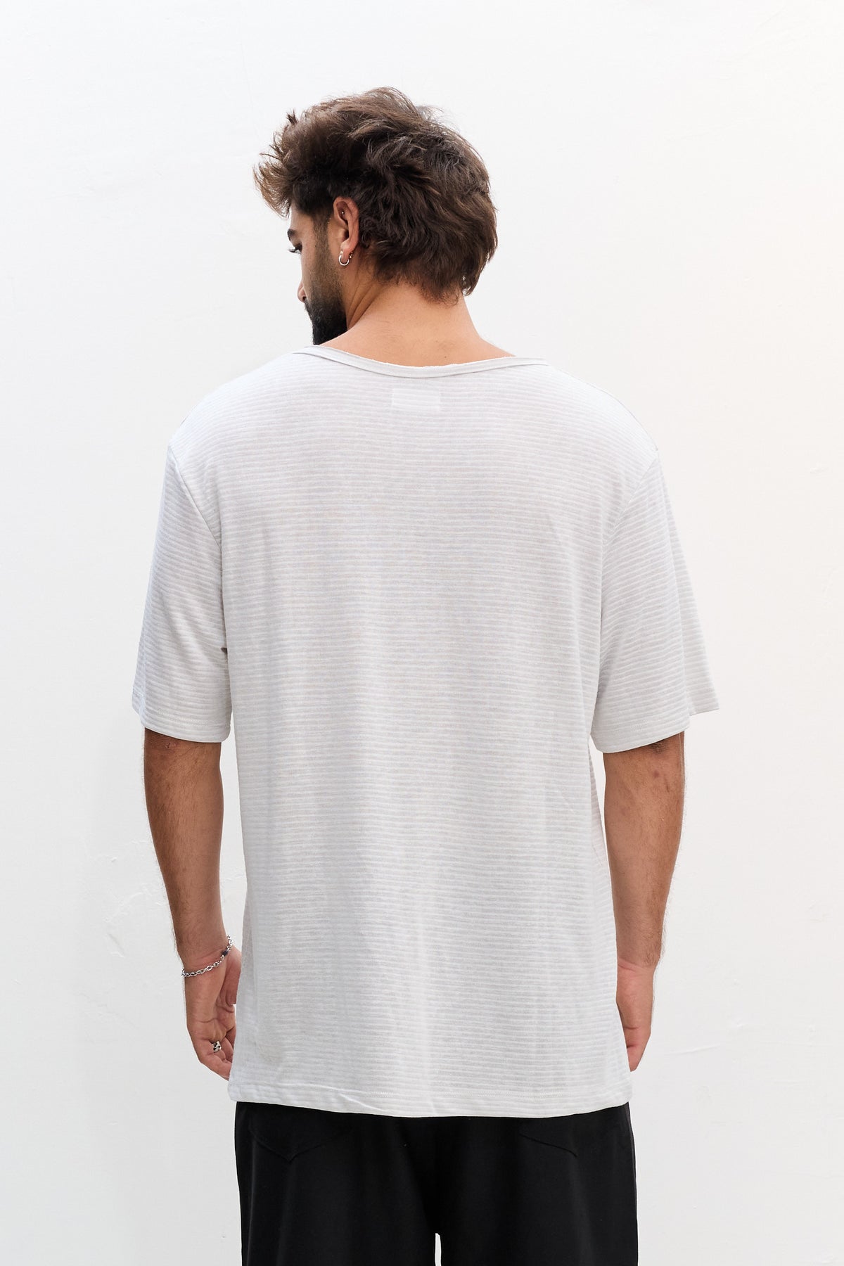 LINEN TEE - WHITE & GRAY