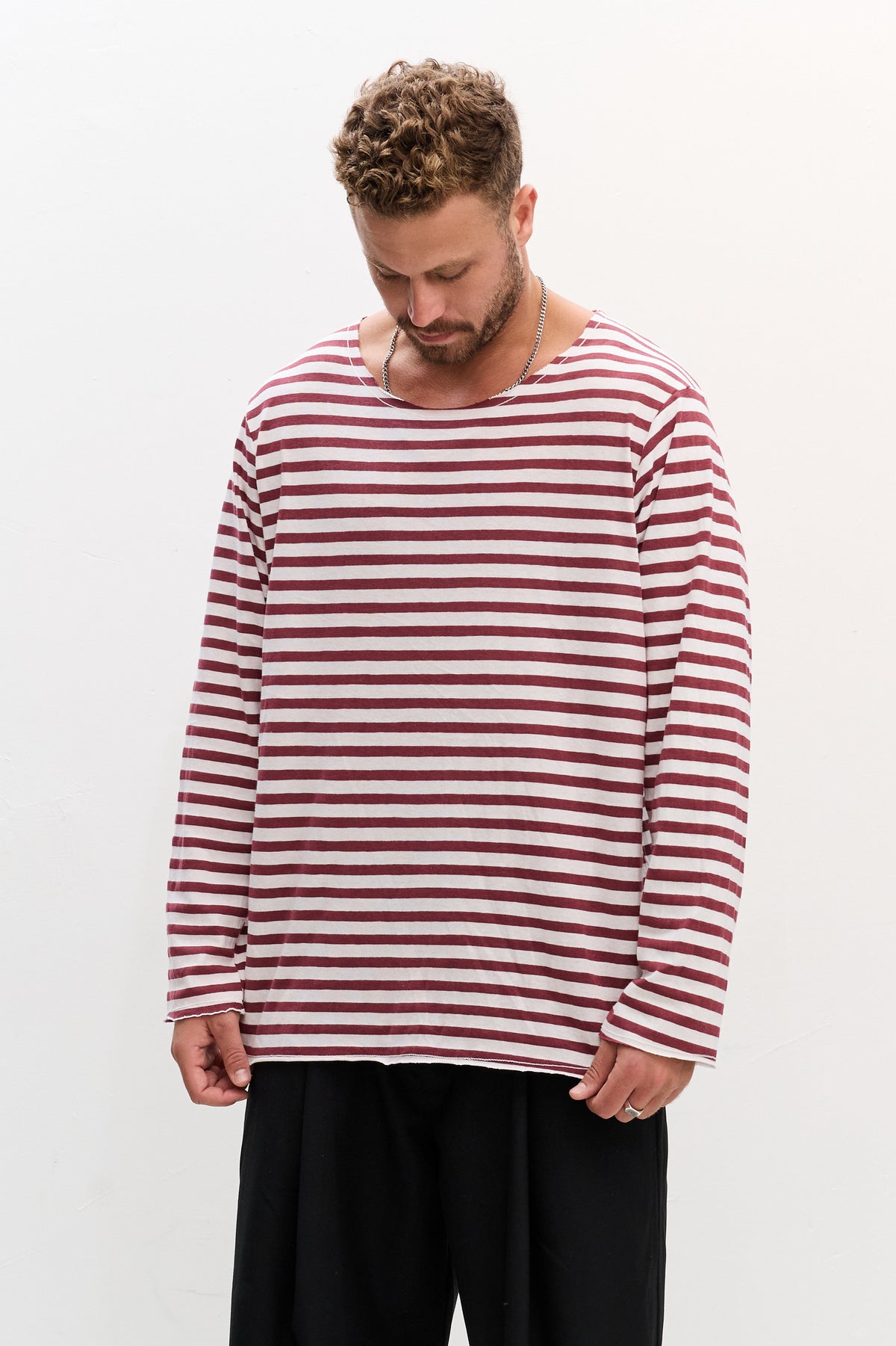 LINEN LONG - BORDEAUX & WHITE