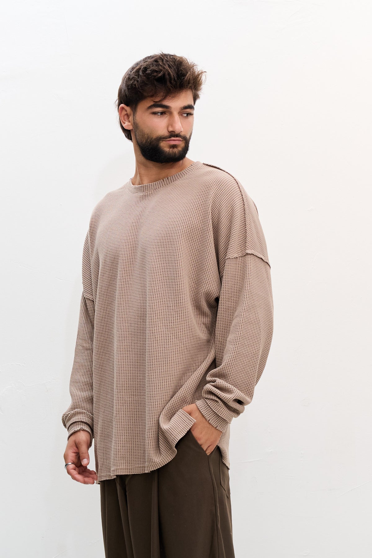 WAFFLE SWEAT - LIGHT BROWN