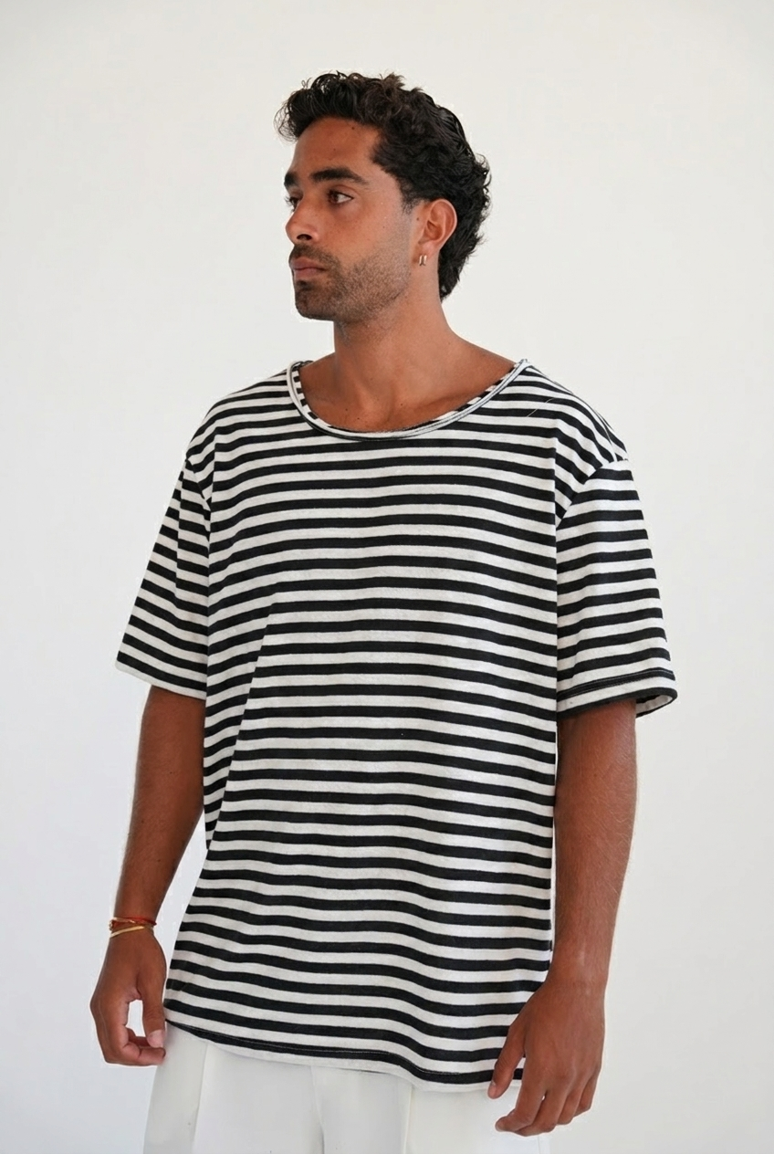LINEN TEE - BLACK & WHITE